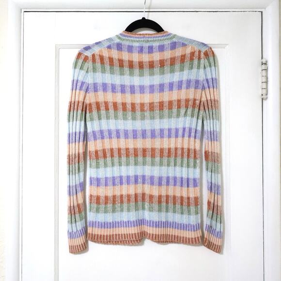 Vintage Macy's Striped Ribbed Pastel Knit Cardigan Sweater XS True Vintage 60s - Picture 8 of 10